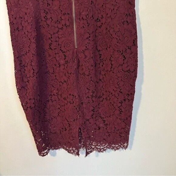 Bardot  Womens Burgundy Lace Zippered Mock Neck Floral Cocktail Sheath Dress 10 - Picture 7 of 12